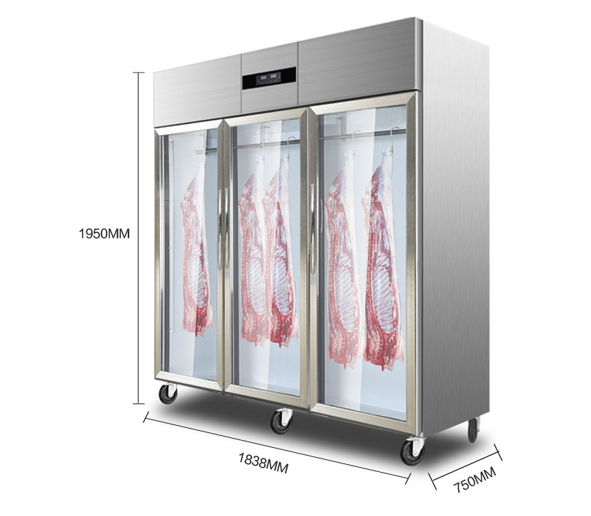 Commercial  Restaurant equipment 3 glass doors 201  stainless steel  upright deli meat hanging refrigerator