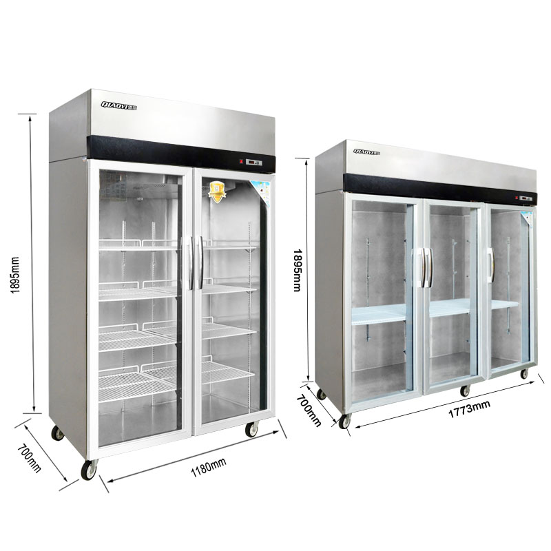Commercial supermarket air cooling double glass door display freezer