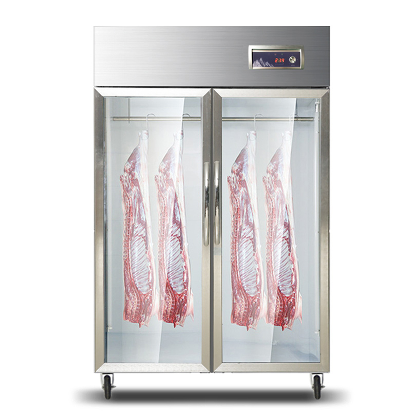 Commercial  Restaurant equipment  2 glass doors 201  stainless steel  upright deli meat hanging refrigerator