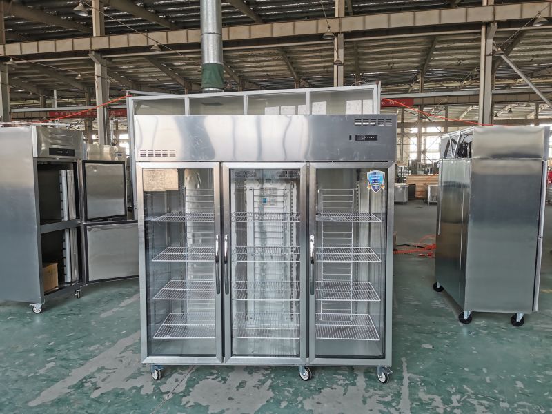 Commercial supermarket fan cooling 3 glass door display fridge