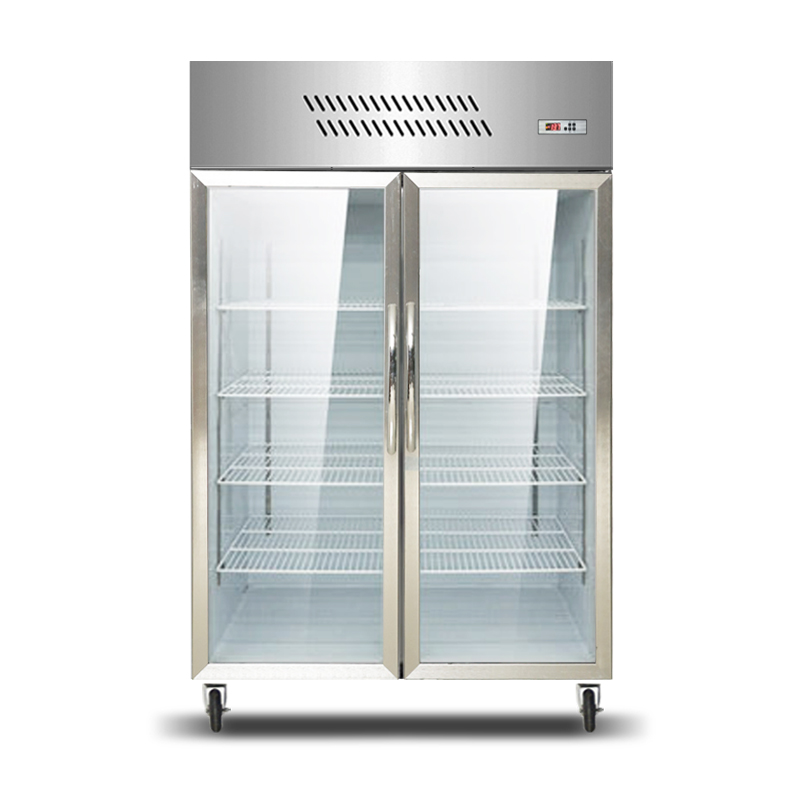 Commercial supermarket air cooling double glass door display refrigerator
