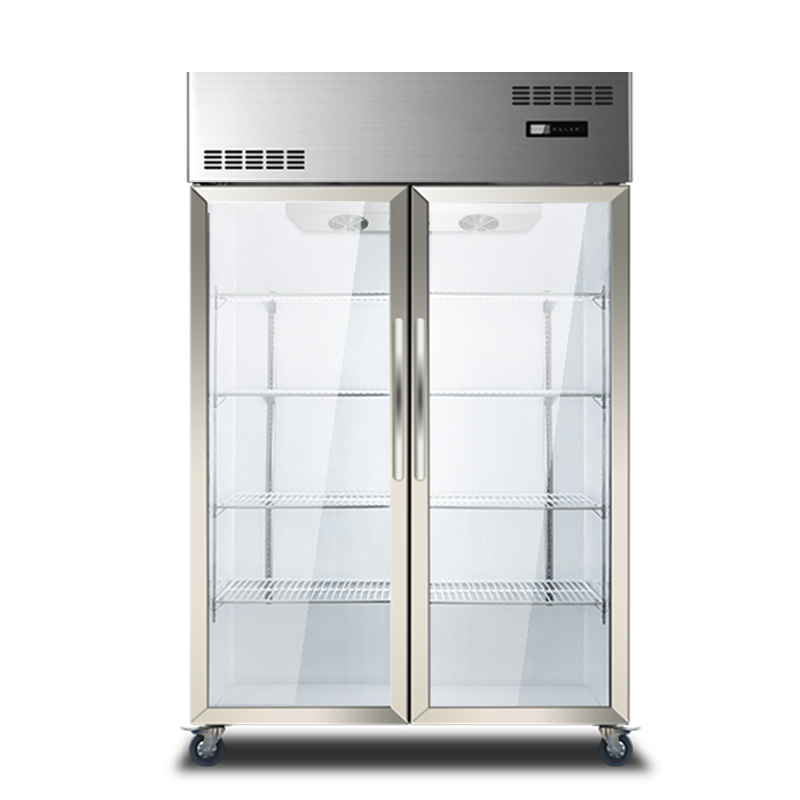 Commercial supermarket air cooling double glass door display fridge