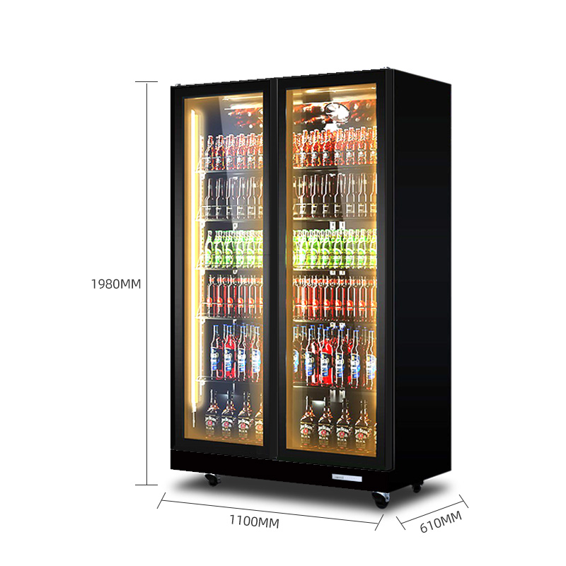 Features of air cooling no frame 2 glass door display cooler